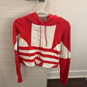 Adidas Red and White Women's Cropped Hoodie